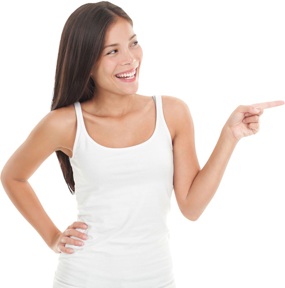 Cute Young Woman Pointing And Looking To The Side